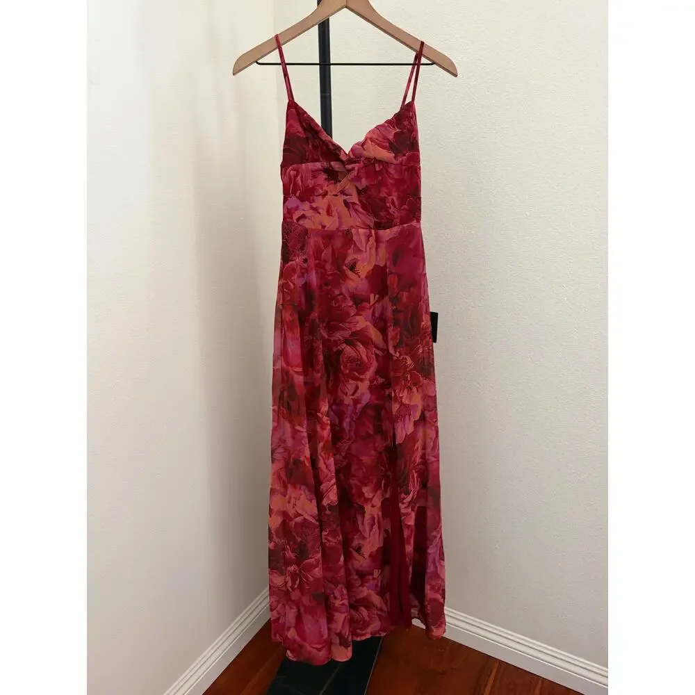 Lulus Beautiful Soul Burgundy Floral Print Twist-Front Maxi Dress S - Picture 6 of 10